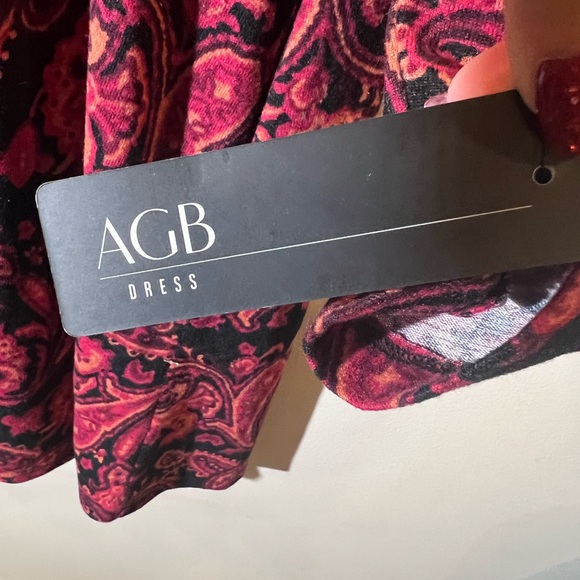 AGB paisley dress women S print high neck midi 3/4 sleeve red lightweight new - Picture 7 of 14